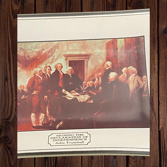 Vintage "Signing the Declaration" Art 70s Glass Advertising Tray Dish 6.5" x 5" - Picture 2 of 3